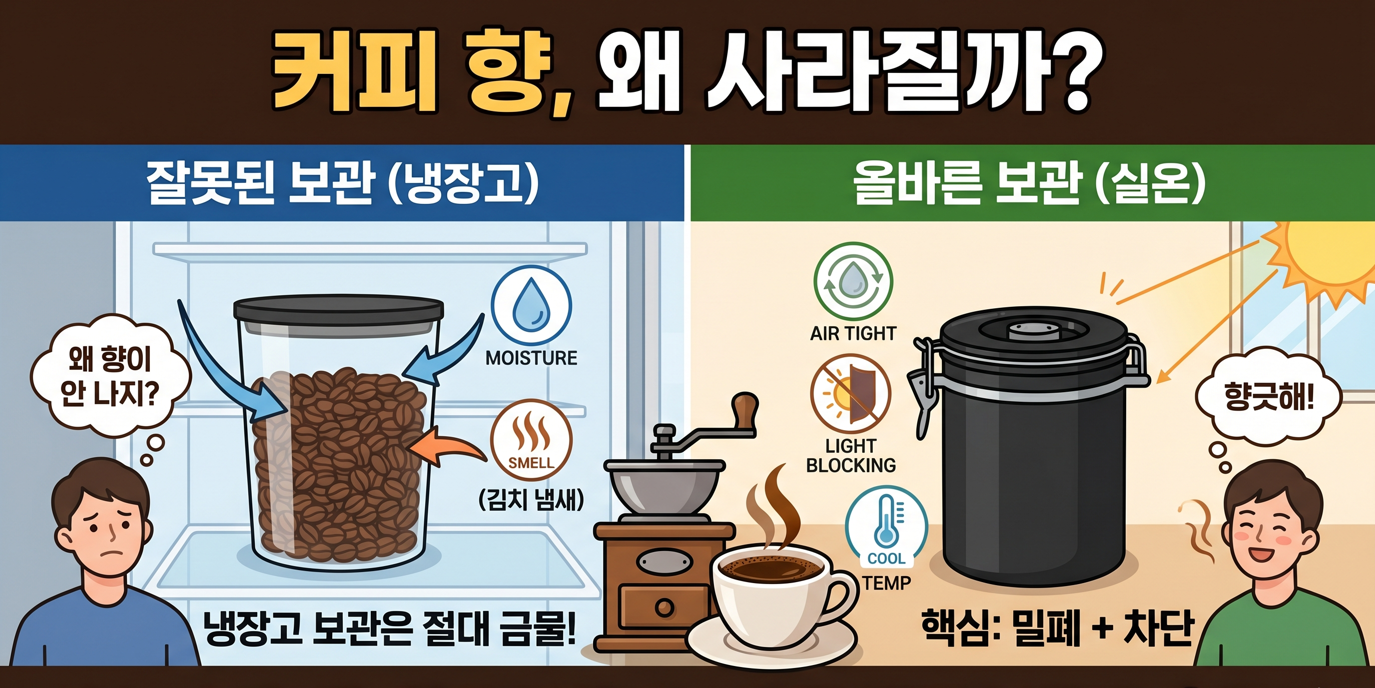 [커피 원두 보관법] 향을 오래 유지하는 완벽 가이드 (냉장고 보관 주의!)